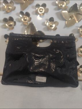 Nine West Black Faux-Snake Leather Wristlet Clutch